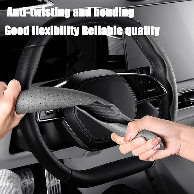 LoyaForba Car Steering Wheel Cover, Universal 15 Inch Leather Segmented Auto Steering Wheel Protector, Anti-Slip and Soft Breathable, Car Interior Accessories for Most Vehicle, SUV, Truck (Gray)