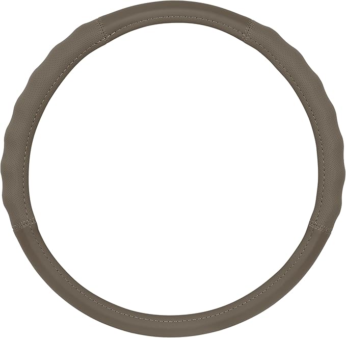 Motor Trend Soft Touch Leather Beige Steering Wheel Cover with Grooves, Advanced Traction Universal Fit for Standard Sizes 14.5 15 15.5 inches