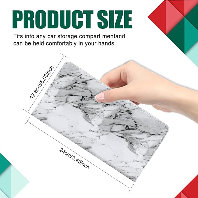 Vehicle Glove Box Car Organizer, Car Registration and Insurance Holder, Insurance Card Holder for Cars, Leather Card Holder Interior Auto Accessories for Women (Marble-White/Large)