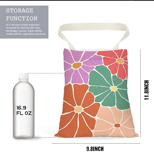 Pykfrhh Retro Flower Car Trash Can, Car Trash Bag Hanging, Waterproof Cars Back Seat Hanging Organizer and Storage Trash Bags for Vehicle Travelling Camping