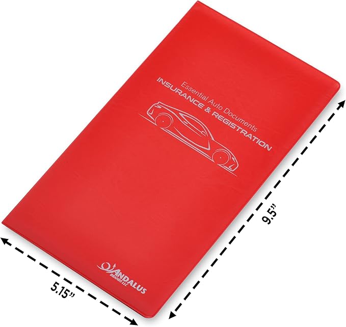 Andalus Auto Registration & Insurance Card Holder Pack of 1, Waterproof Essential Car Registration Holder with Hook & Loop Closure, Perfect for Every Vehicles Glove Boxes (Red - 9.5" x 5.15")