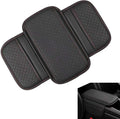 Car Center Console Cover, Perforated Leather Armrest Cushion with 2 Storage Bags, Plaid Arm Rest Box Pad, Car Armrest Storage Box Interior Accessories for Most Vehicles (Black & Red)