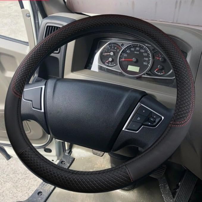 Car Semi Truck Van Leather Steering Wheel Cover Fits 14 15 16 17 18 19 Inch Maximum Grip Non Slip Durable Universal Fit for Most Vehicles (40cm/15.7in,Black)