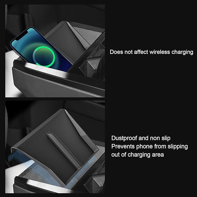 Wire Less Charging Silicone Mat, Center Console Wire Less Charging Mat Easy to Clean Anti Slip Phone Charging Silicone Pad Interior Accessories (Black W240004607)
