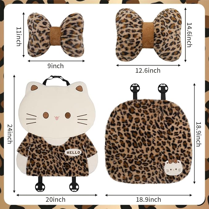 Cute Cartoon Car Seat Cushion with Back Car Neck Pillow and Lumbar Support Pillow Cute Car Seat Pillow Lumbar Pillow for Driving Fatigue Relief