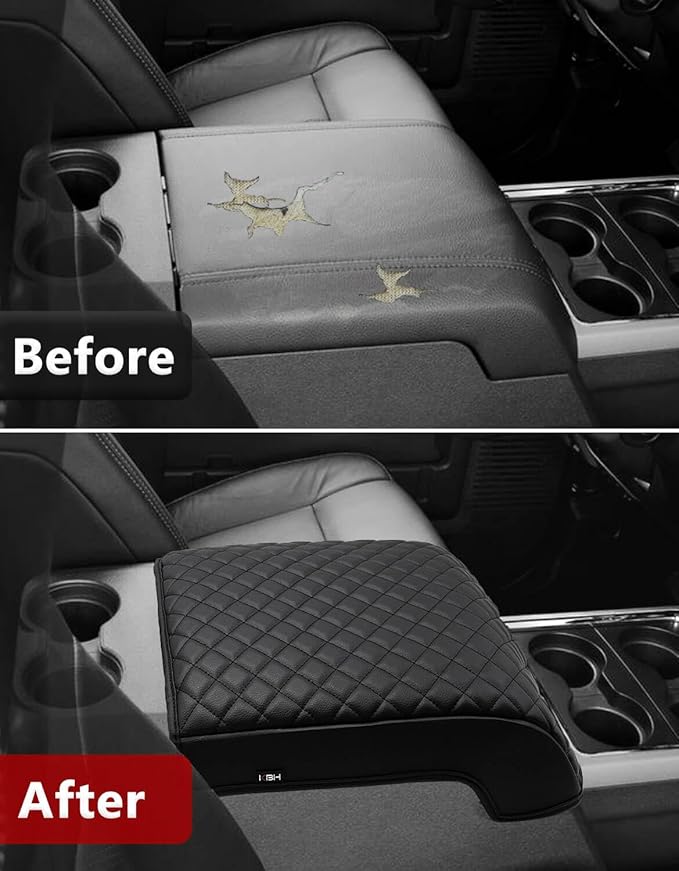 KBH Center Console Cover for Ford F250 F350 F450 F550 2011 2012 2013 2014 2015 2016, Vinyl Leather, Armrest Cushion Pad Protector, Anti-Scratch, Black (Fits Bucket Seat Console Only)