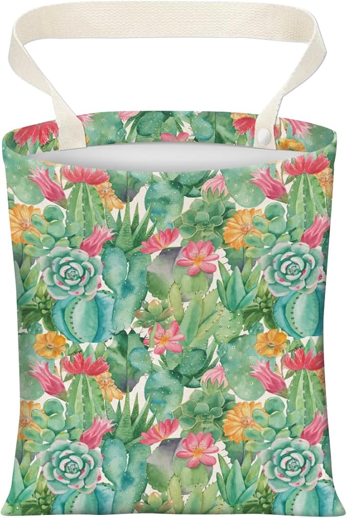 AXZOPDE Cute Car Trash Can, Hanging Canvas Car Back Seat Organizer and Storage Bag, Funny Car Trash Bag for Travelling, Outdoor Cute Green Cactus Flowers
