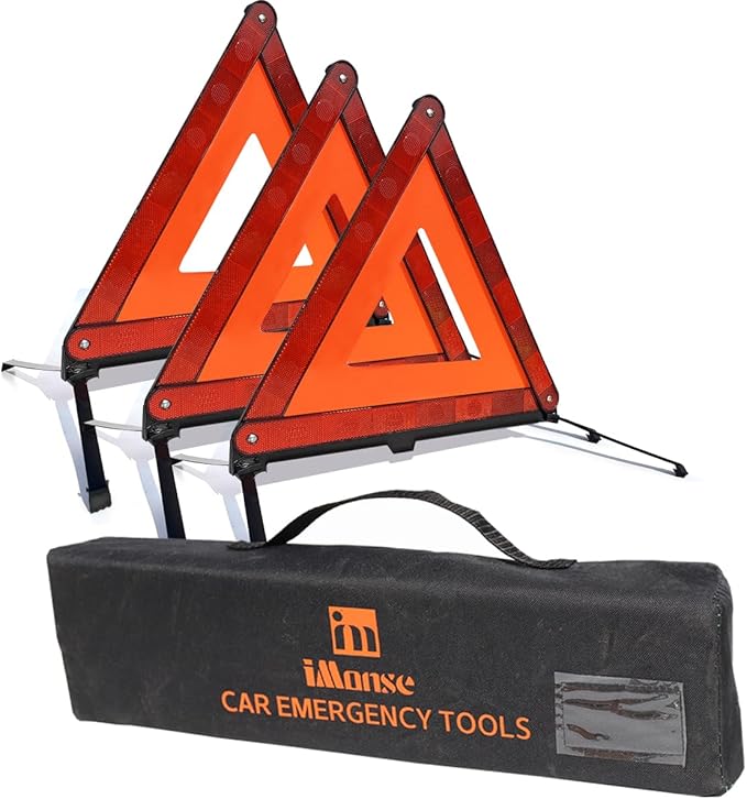 iMonse Warning Safety Triangle Kit, Emergency Roadside Warning Reflective Triangle, Foldable with Storage Case for Roadside Breakdowns Emergenc 3 Pack