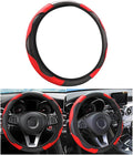 Car Steering Wheel Cover, Universal Microfiber PU Leather Elastic 15 inch Stitching Color Anti-Slip Steering Wheel Protector, Car Interior Accessories Steering Wheel Cover for Men Women (Red)