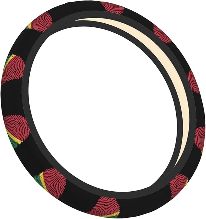 Guyana Guyanese Pride Flag Finger Print Neoprene Steering Wheel Covers Women Men Car Accessories, Universal 15 Inch Fit Auto, Suvs, Truck