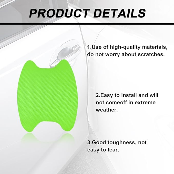 Kewucn 4PCS Car Door Handle Sticker, Carbon Fiber Auto Door Side Handle Protective Films, Anti-Scratch Vehicle Door Cup Protector, Universal Exterior Accessories for Most Cars (Green)