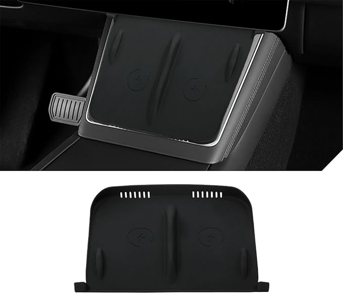 Model Y Center Consoles Wireless Charging Pad, Non-Slip Silicone Mat for Tesla Model 3/ Y Juniper 2025 2024 Phone Charger Protective Pad Car Interior Accessories(Black,for Model 3/Y 2024)