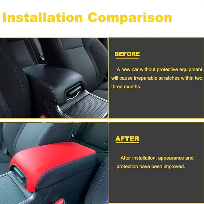 BOYUER Center Console Cover Armrest Leather Pad Cover Compatible With Dodge Charger 2011-2023/Chrysler 300 2015-2023（Black and Red Neoprene）