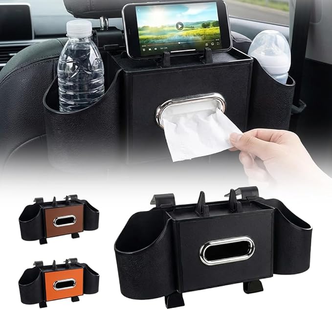 4-In-1 Car Organizer Back Seat, 2026 New Multifunctional Organizer, Portable Car Cup Holder for Road Trips, Durable Car Trash Bin for Families, Universal Car Seat Organizer (Black)
