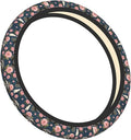 Schnauzer Dog and Vintage Florals Universal Fit Steering Wheel Cover for Car, Truck, and SUV, Durable Steering Wheel Protection