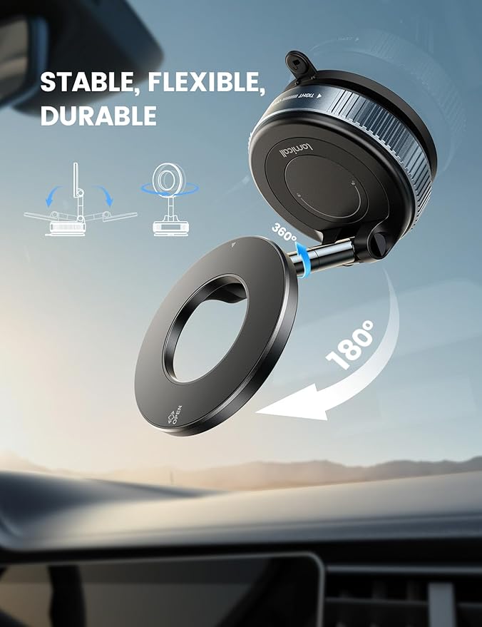 Lamicall Car Phone Holder - [70 LBS Strongest Suction] for Magsafe Car Mount, 360° Adjustable Suction Cup Phone Mount Dashboard Windshield Vacuum Magnetic Phone Holder for Car fit iPhone 17 16 Pro Max