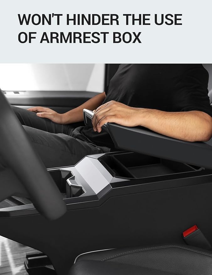 Motrobe Center Console Organizer for 2024-2026 Tesla Cybertruck Accessory Premium TPE Anti-Slip Armrest Storage Tray, OEM-Style Interior Accessories, No-Rattle Insert Box for Sunglasses, Phone & Coins