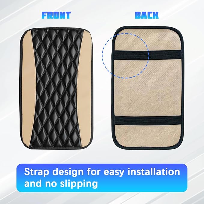 Car Center Console Cover, Comfortable PU Leather Vehicle Armrest Storage Box Cushion Pad, Anti-Scratch Automotive Interior Arm Rest Cover Protector, Universal for Truck SUV Sedan (Beige)