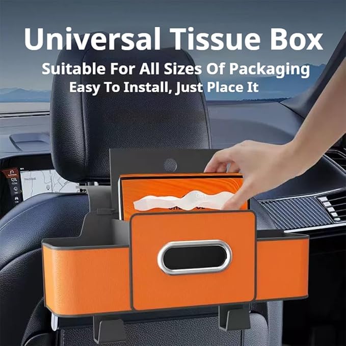 2026 New Car Organizer Back Seat, Car Organizers and Storage Box Behind Seat, 3-in-1 Multifunctional Car Backseat Organizer with Cup Holder & Tissue Box for Hold Phone, Snacks, Drinks, Handbag (D*2)