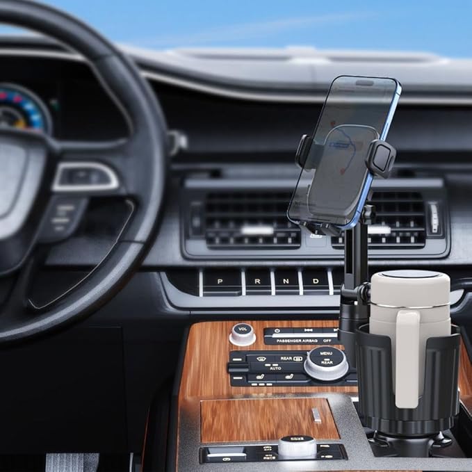 Elecphbo Cup Holder Phone Mount for Car, 2 in 1 Cell P Car Mount 360 Rotation Cup Holder Expander for Stanley 10-40oz Drink Bottles, Mugs and Phone Compatible with iPhone Samsung