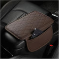HZEL Car Center Console Cover, Scratch & Wear Resistant Soft Leather Vehicle Armrest Seat Box Cushion Pad with 2 Storage Bag, Waterproof Automotive Interior Protector, Universal Fit (Coffee)
