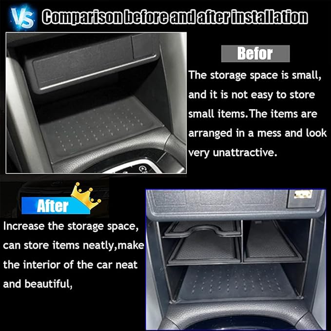 Kakash Custom Interior Accessories for Toyota Corolla Cross 2022 2023 ABS Center Console Tray Organizer,Armrest Storage Box with Black Anti-Dust Mats (1 Pieces)