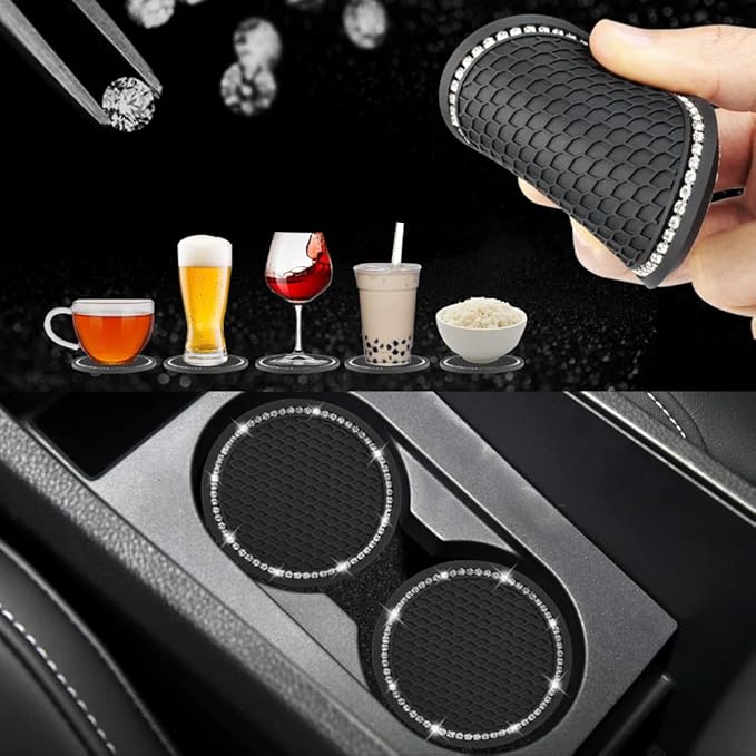 Car Cup Holder Expander Tray, Drink Holders for Car, 360° Rotation Detachable Tray Table, 2 Bling Car Coasters Included, Compatible with Yeti, Hydro, 16-32 oz etc, Universal for Cars, Vehicles, SUV
