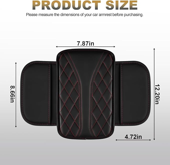 YORKNEIC Center Console Cover Fit for Ford Fusion,Upgraded Faux Leather Car Armrest Cover with 2 Storage Bags,Anti-Scratch/Wear-Resistant/Waterproof Car Armrest Cushion Protector(Black&Redline)