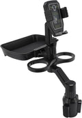 Car Cup Holder Expander Tray, 360° Rotatable Detachable Car Food Table Tray with Phone Mount, Dual Cup Holder Expander with Adjustable Base