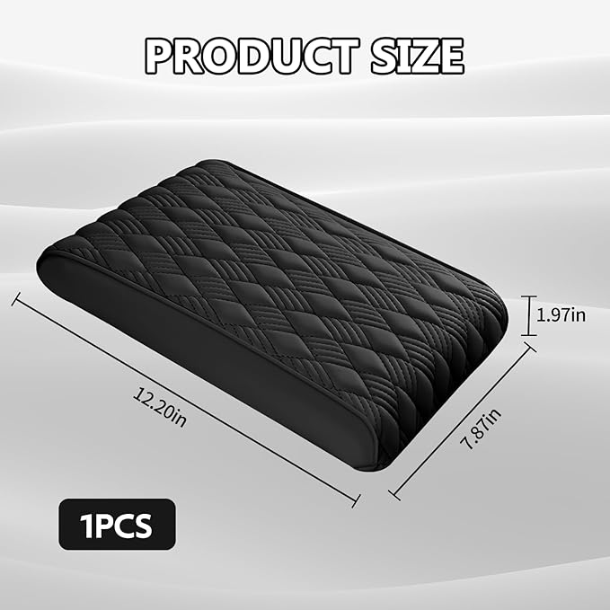 Car Center Console Cover, 12.6"×8.3"×2" Leather Car Armrest Cover, Soft Memory Foam Auto Armrest Cushion Pad, Vehicle Arm Rest Box Protector, Universal Interior Car Accessories (Black)