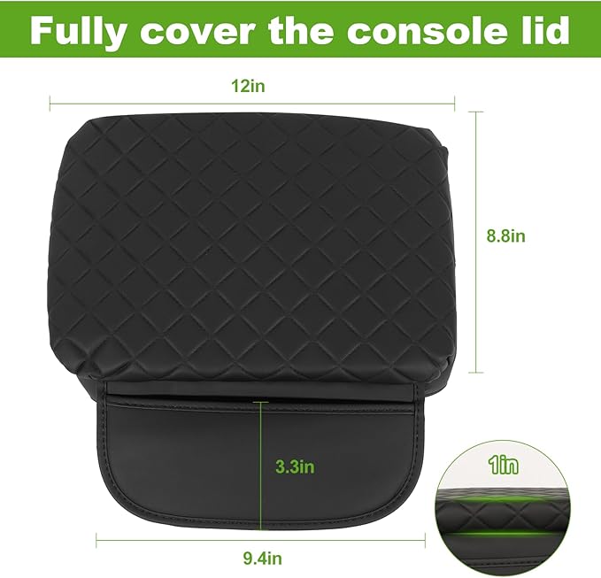 Armrest Cover for Toyota Tacoma Center Console Pad with Organizer Storage Pockets, Black Faux Leather Arm Rest Lid Protector Cushion Interior Accessories (2005-2015)