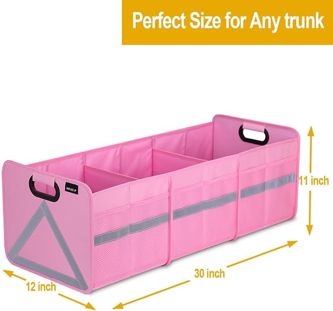INFUOAP Trunk Organizer for SUV, 65L Large Universal trunk organizers for car with Multi Pockets, Foldable Heavy Duty Collapsible Trunk Storage Organizer with Reflective Stripe