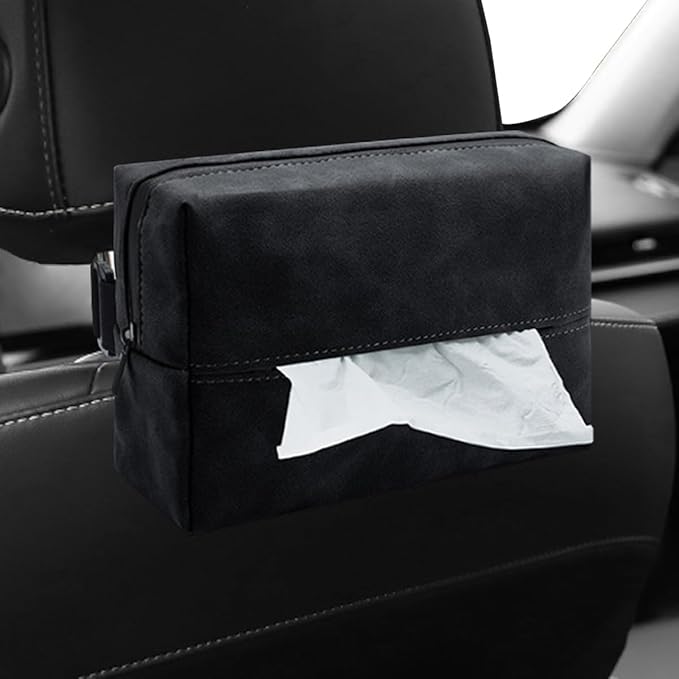 Car Tissue Holder, Rectangular Tissues Box Cover, Back Seat Tissue Dispenser for Tissues, Car Napkin Holder with Elastic Band, Fits for Storage & Organizer (Black)