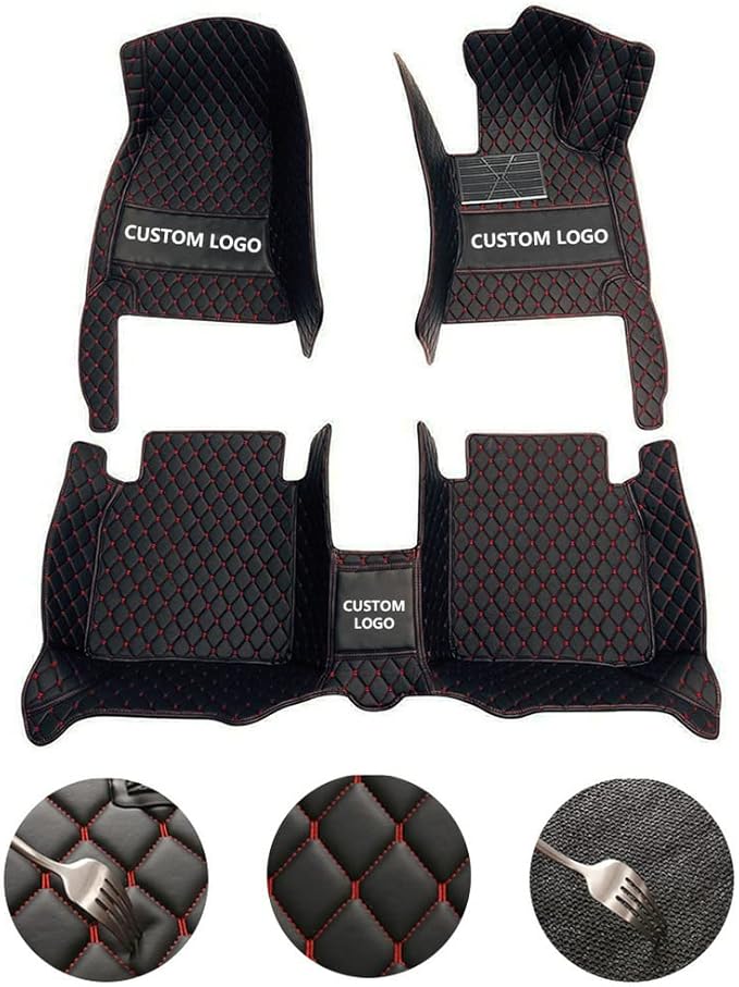 Customize Car Floor Mats for 99% Sedan SUV Sports Car All Weather Leather Full Coverage Waterproof Non-Slip Vehicle Lining Pads (Black Brown Stitching)