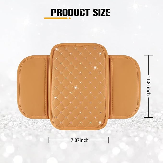 Car Center Console Cover, Leather Vehicle Armrest Storage Box Protector with 2 Storage Bags, Automotive Interior Middle Console Cushion Pad, Universal for SUV Sedan Truck (Yellow)