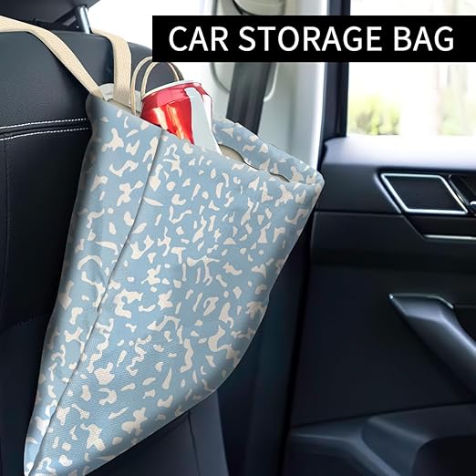 ABUIFDK Car Trash Can, Cute Car Trash Bag, Hanging Car Organizer and Storage Bag, Trash Bin for Car Accessories, Vehicle, Travelling, Camping Cute Blue Dots