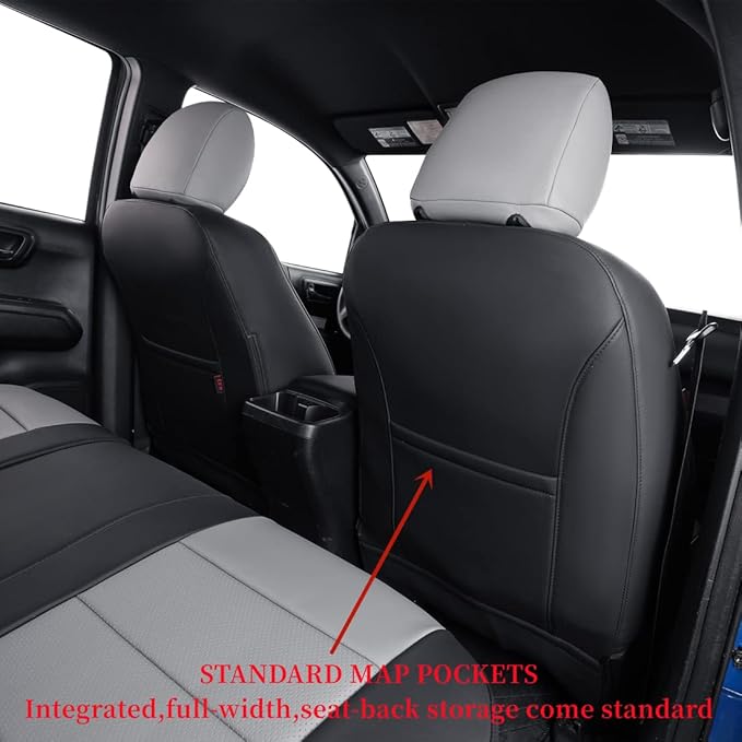coverdream 2nd Gen Tacoma Seat Covers Custom Fit for 2012-2015 Toyota Tacoma Double Cab/Crew Cab(TRD Sport Seats),Fully Covered Faux Leather Seat Protector-Full Set(Black/Gray)