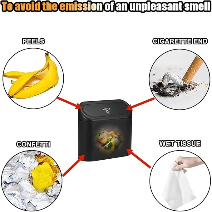 Mini Car Trash Can with Lid, Small Automotive Dustbin Garbage Container, Waterproof and Leak Resistant Car Storage Box with a roll of Plastic Trash Bags, Car Accessories Trash Bin for Vehicle, Home