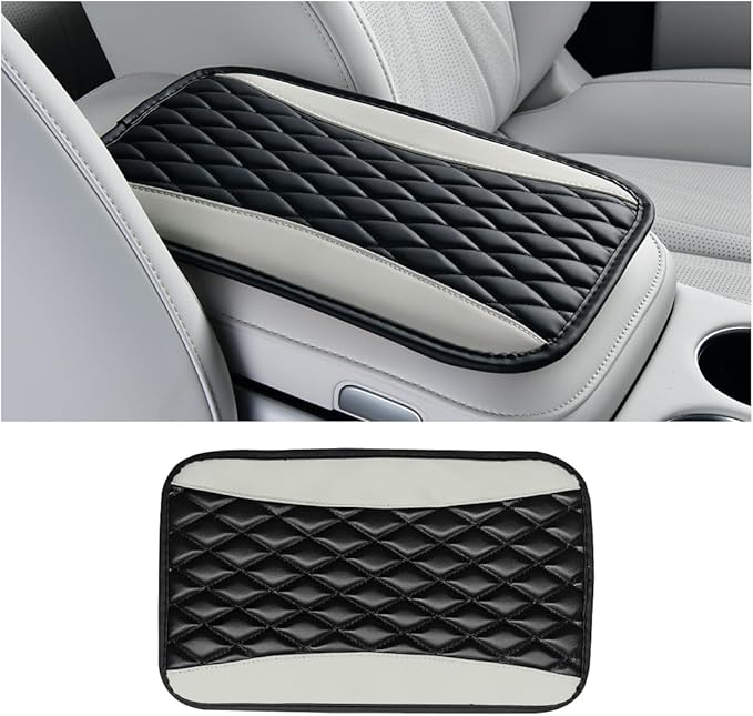 Car Center Console Cover, PU Leather Waterproof Vehicle Armrest Seat Box Protector, Automotive Interior Arm Rest Cushion Protection Accessories, Universal for SUV Sedan Truck (Black/Gray)