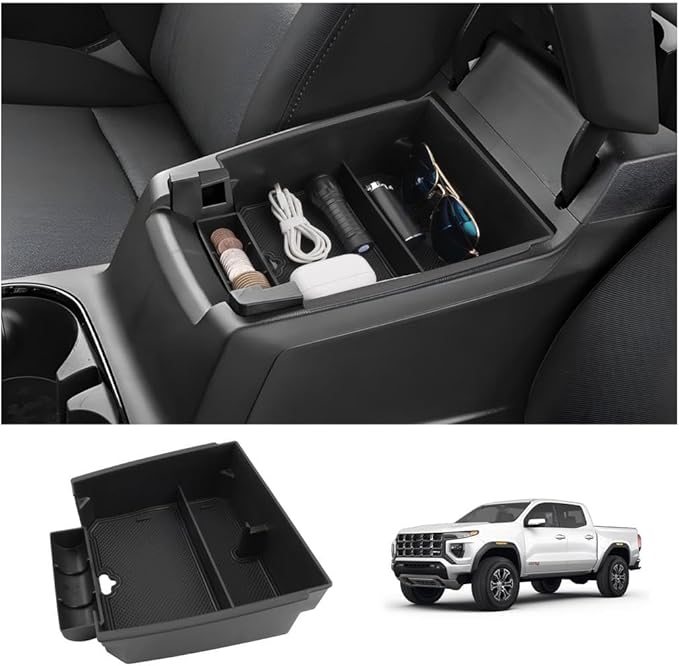 LUWU Center Console Organizer for 2023 2024 2025 2026 Chevrolet Colorado & GMC Canyon Accessories Armrest Console Storage Box Glove Organizer Tray ABS Material for Canyon Interior Accessories (Black)
