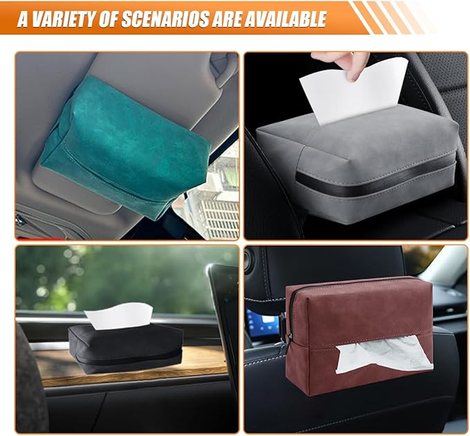 Car Tissue Holder, Rectangular Tissues Box Cover, Back Seat Tissue Dispenser for Tissues, Car Napkin Holder with Elastic Band, Fits for Storage & Organizer (Blue)