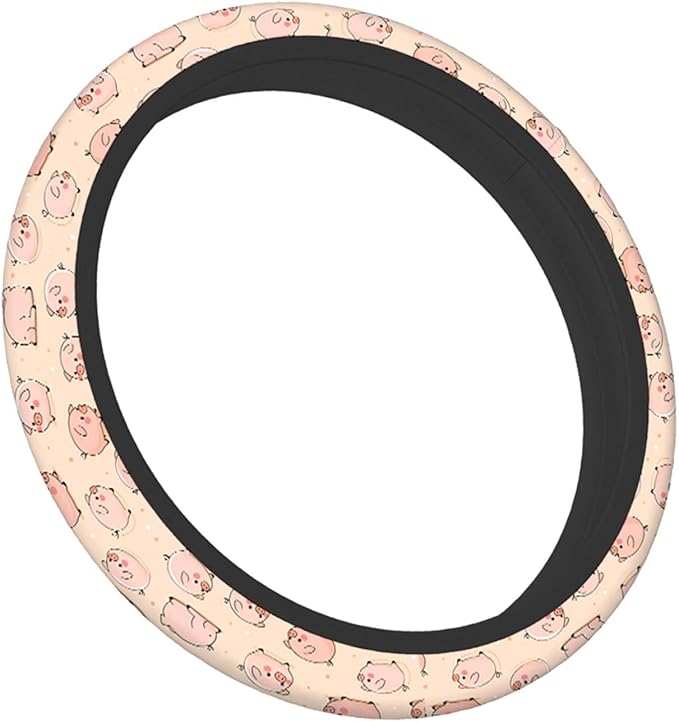 Swono Pig Cute Auto Car Steering Wheel Cover for Women Girls Funny Cartoon Cute Pigs Pink 15 Inch Steering Wheel Protector Case,Fits for Automotive Car SUV Sedans