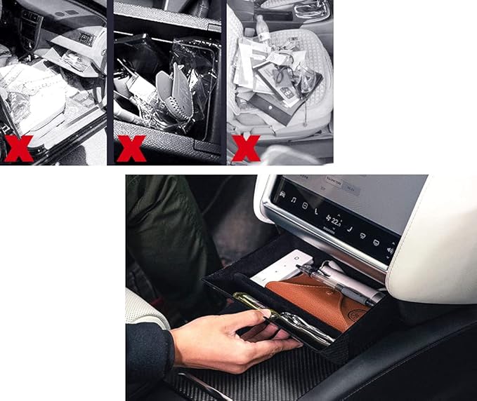 iJDMTOY Exact Fit Under Center Navigation Touch Screen Organizer Compartment Box/Tray w/Inside Mats Compatible with Tesla: 2016-2021 Model X and 2017-2021 Model S