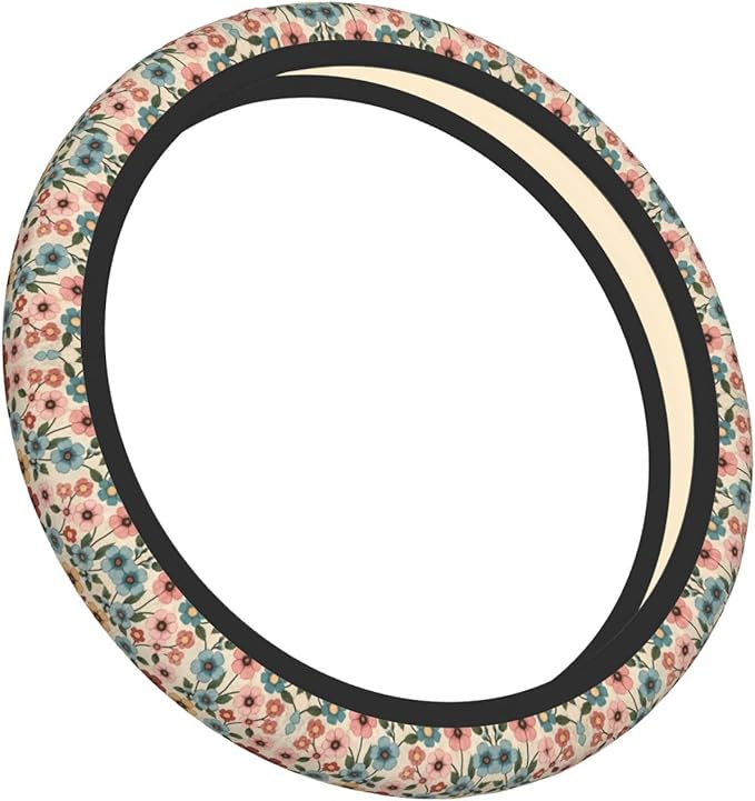 Neoprene Steering Wheel Cover Flowers Asthetic Pattern Car Steering Wheel Cover Universal Fit for Most Cars