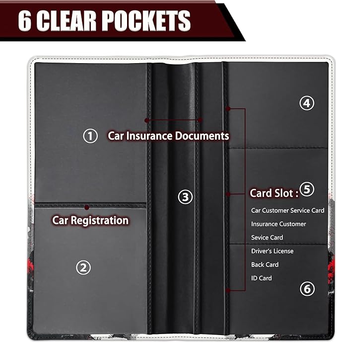 Car Document Holder with Magnetic Shut, Car Registration and Insurance Card Holder, Vehicle Glove Box Organizer Documents, Driver License, Auto Paperwork Organizer, Red Moon On Japanese Pagoda