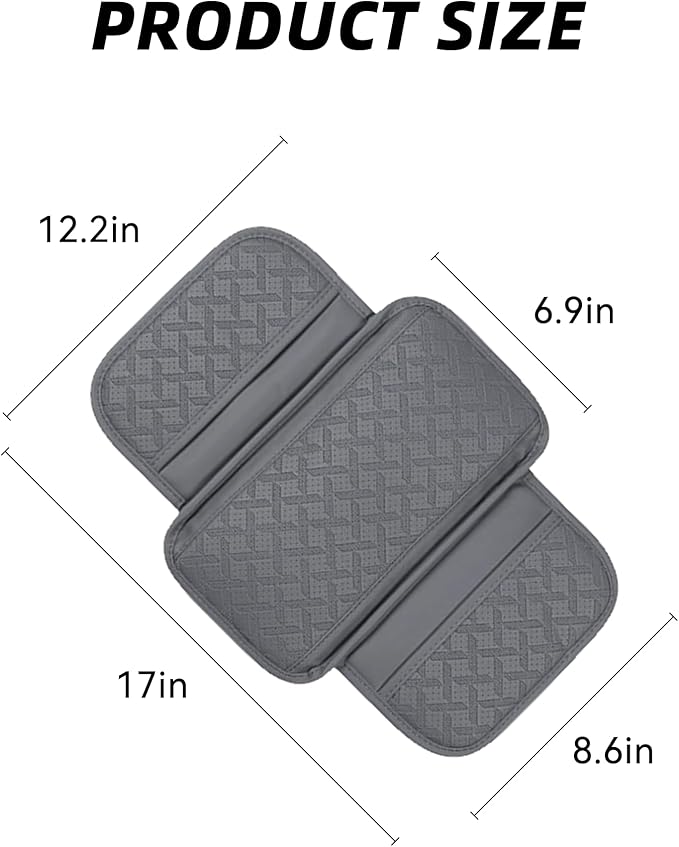 Car Armrest Cushion, Leather Soft Vehicle Center Console Cover with 2 Storage Bag, Breathable Automotive Interior Arm Rest Protection Pad Accessories, Universal for SUV Sedan Truck(Gray)