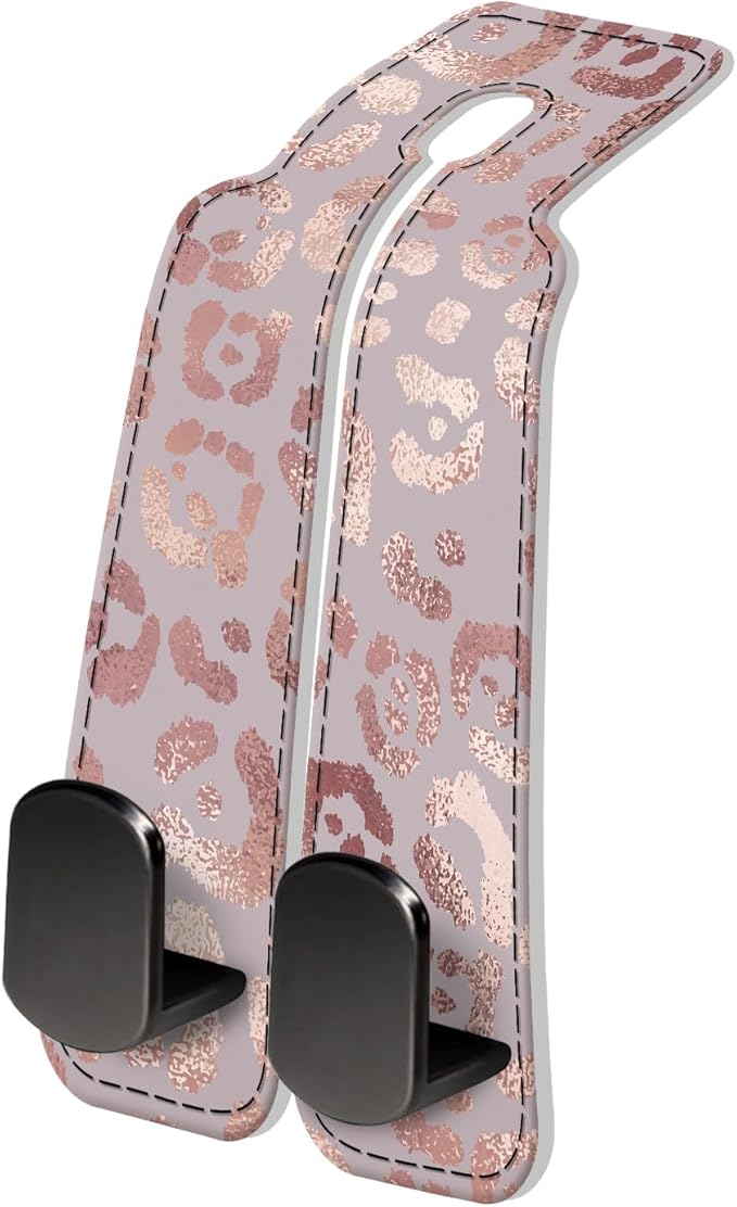 AXRQLSU PU Leather Car Seat Hook, Storage Headrest Hanger, Cute Car Backseat Organizer, Car Hooks For Purses and Bags Pink Leopard Print