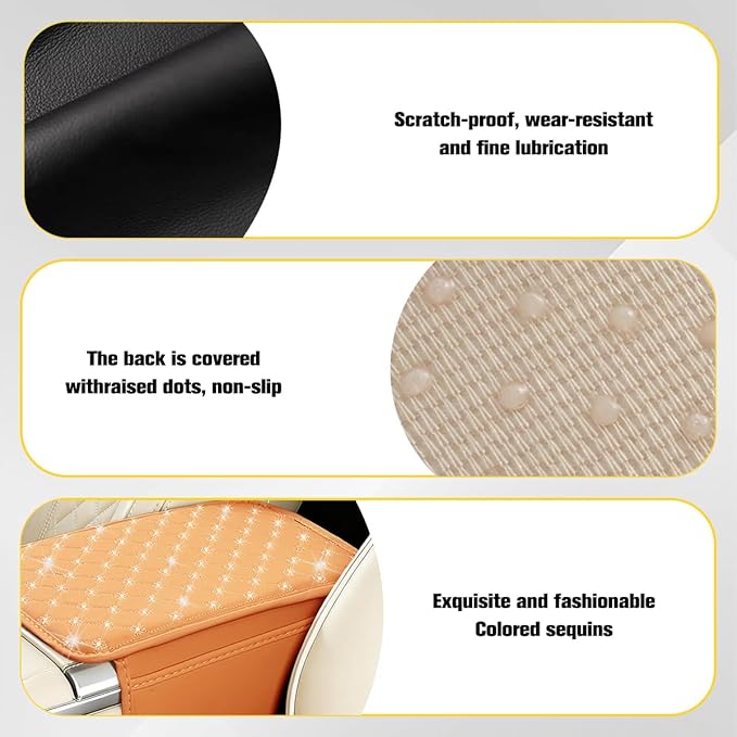 Car Center Console Cover, Leather Vehicle Armrest Storage Box Protector with 2 Storage Bags, Automotive Interior Middle Console Cushion Pad, Universal for SUV Sedan Truck (Yellow)