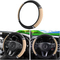 Leather Car Steering Wheel Cover, 15 Inch Colorful Rhinestones Elastic Auto Steering Wheel Protector, Bling Steering Wheel Cover for Women Men, Car Accessories for Cars, Vehicles, SUVs (Beige)