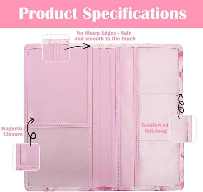 FinestHouse Car Registration and Insurance Holder with Magnetic Closure, Universal Document Organizer for License, Insurance Cards & Glove Box Storage (Cherry-Pink)
